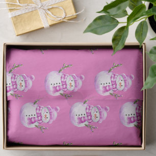Sweet Pink White Snowman Christmas  Tissue Paper