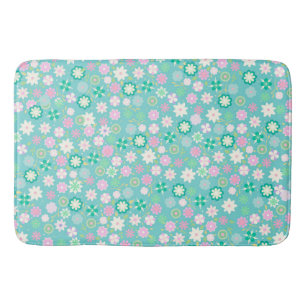 Sweet Pink White Teal Ditsy Floral Pattern Bath Mat
