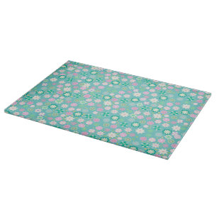 Sweet Pink White Teal Ditsy Floral Pattern Cutting Board