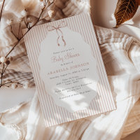 Sweet Pinstriped Beige Bow Baby Shower