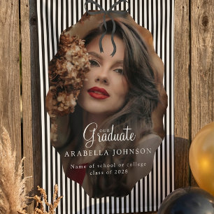Sweet Pinstriped Black Bow Photo Graduation Banner