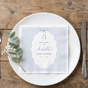 Sweet Pinstriped Blue Bow Baby Shower Napkin