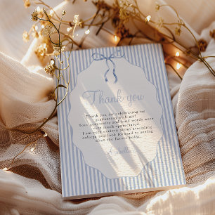 Sweet Pinstriped Blue Bow Graduation Thank You Card