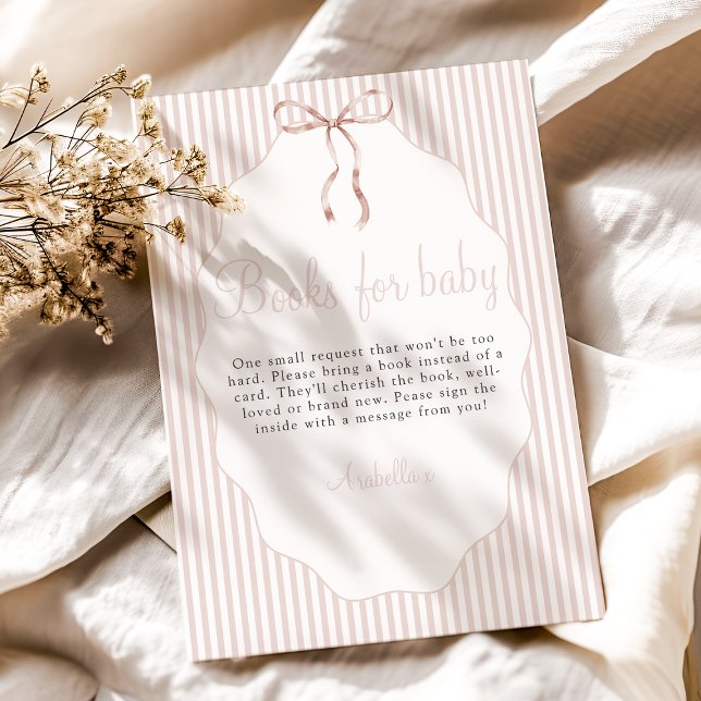 Sweet Pinstriped Bow Beige Books For Baby Enclosure Card (Creator Uploaded)