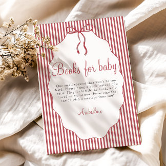 Sweet Pinstriped Bow Red Books For Baby Enclosure Card