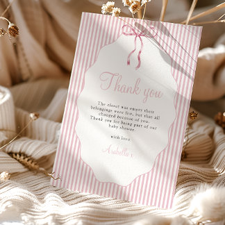 Sweet Pinstriped Pink Bow Baby Shower Thank You Card