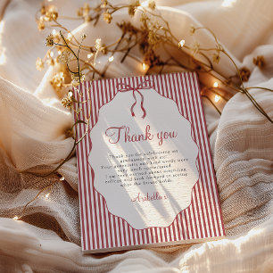 Sweet Pinstriped Red Bow Graduation Thank You Card