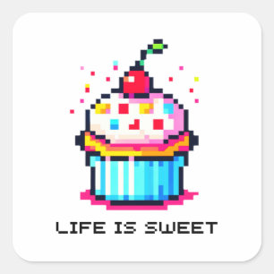 Sweet Pixel Treat - Cupcake Delight Square Sticker