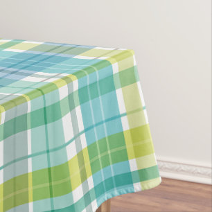 Sweet Plaid Pastel Blue Green Tablecloth