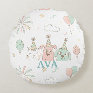 Sweet & Playful Pastel Pattern Personalized Round Pillow
