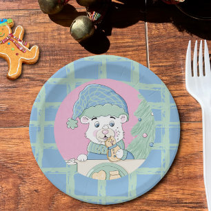 Sweet Polar Bear Eating Cookie Paper Plate