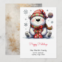 Sweet Polar Bear in a Santa Hat Happy 