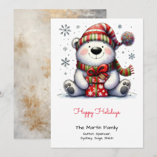 Sweet Polar Bear in a Santa Hat Happy  Holiday Card