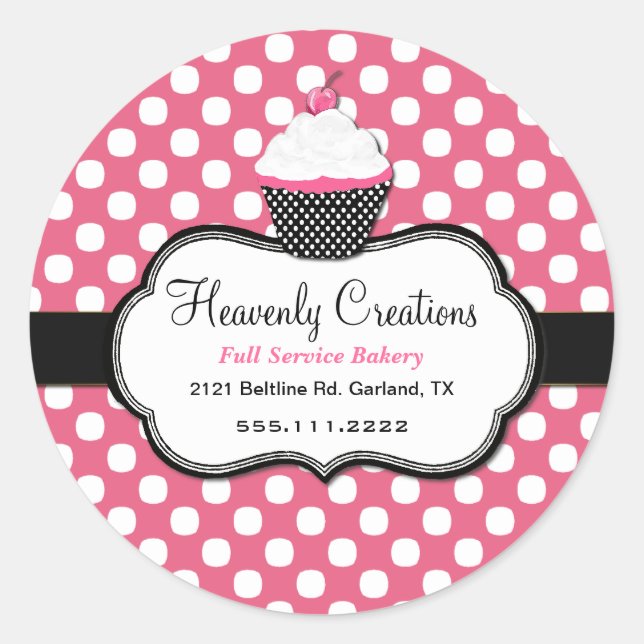 Sweet Polka Dot and Cupcake Bakery Sticker (Front)