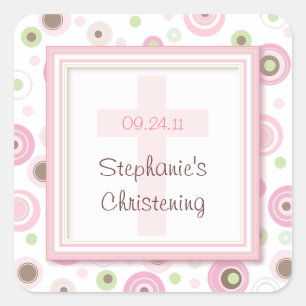 Sweet Polka Dot Cross Christening Baptism Sticker