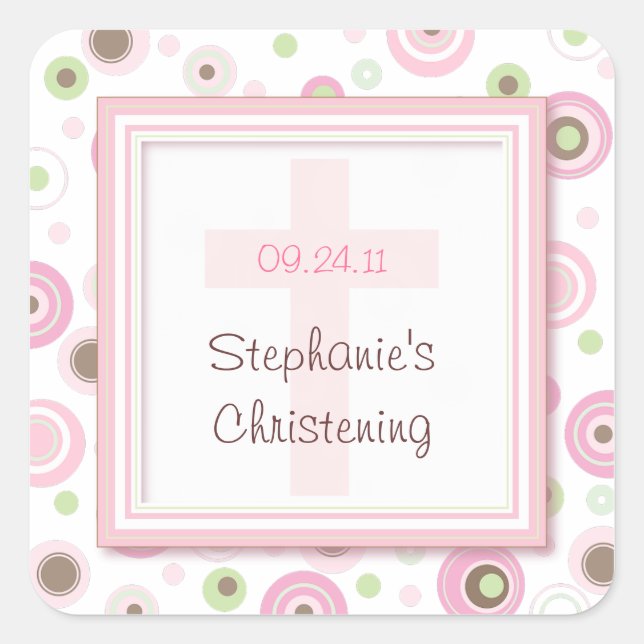 Sweet Polka Dot Cross Christening Baptism Sticker (Front)