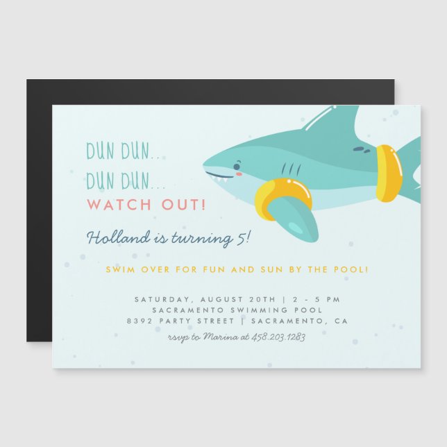 Sweet Pool Party Shark Arm Floats Kids Birthday Magnetic Invitation (Front/Back)
