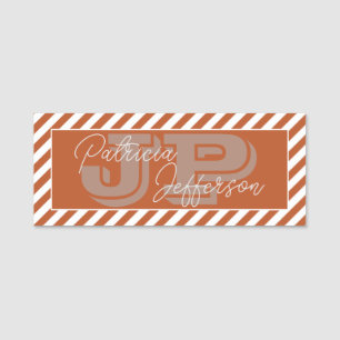 Sweet Potato Brown Striped Monogram Name Tag