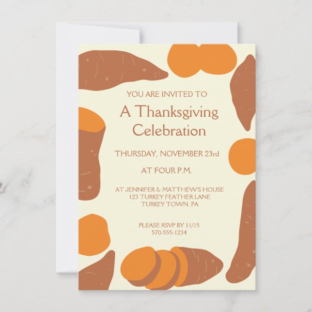Sweet Potatoes Illustrations Thanksgiving Party Invitation (Front)