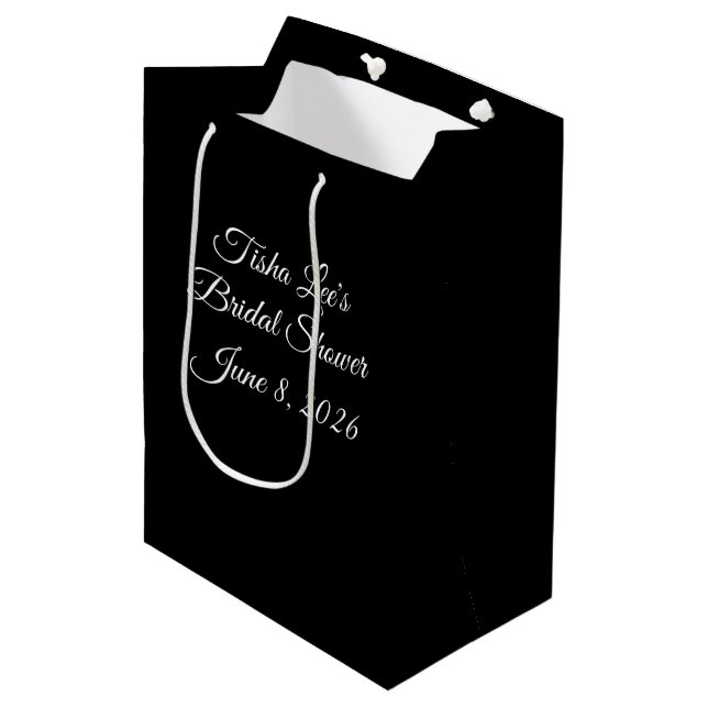 Sweet & Pretty Black Bridal Shower:  Medium Gift Bag (Front Angled)