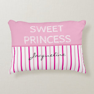 Sweet Princess Pink White Stripes Name Accent Pillow
