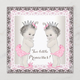 Sweet Princess Twin Pink and Brown Baby Shower Invitation