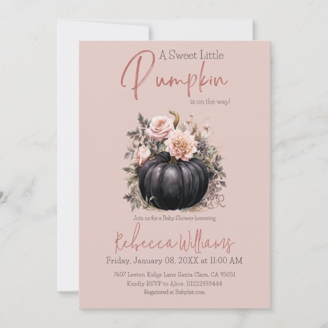 Sweet Pumpkin Blush Pink Floral Fall Baby Shower Invitation (Front)