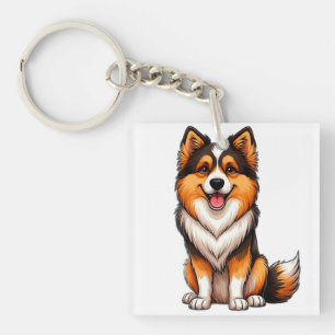 Sweet Puppy Icelandic Sheep dog Cartoon Artwork Keychain