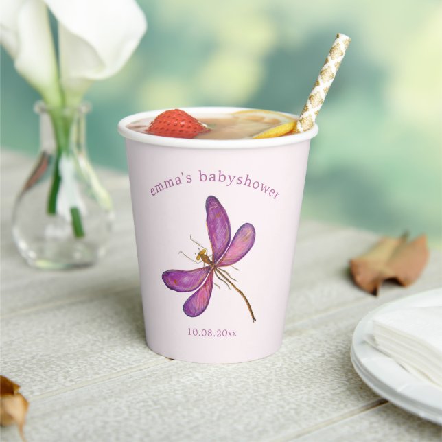 Sweet Purple Dragonfly - Babyshower Paper Cups (Insitu)