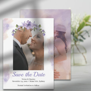 Sweet Purple Floral Wedding Save The Date Card