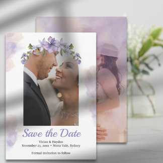 Sweet Purple Floral Wedding Save The Date Card