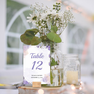 Sweet Purple Floral Wedding Table Number
