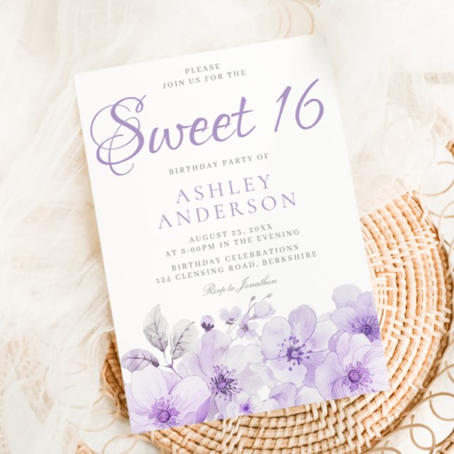 Sweet Purple Lavender Girls Sweet 16 Birthday  Invitation (Creator Uploaded)