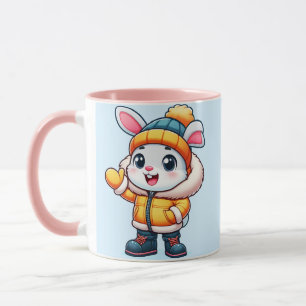 Sweet rabbit in winter mug