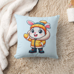 Sweet rabbit in winter throw pillow