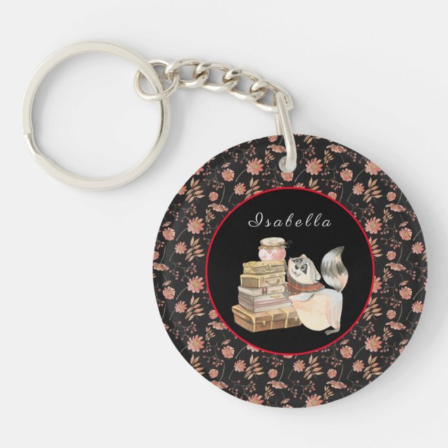 Sweet Raccoon Customize Text and Colour Keychain (Front)