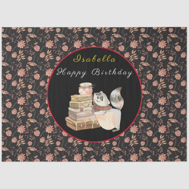 Sweet Raccoon Customize Text and Colour Tissue Paper (Front)