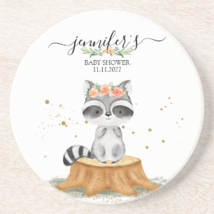 Sweet Raccoon Forest Baby Shower Coaster