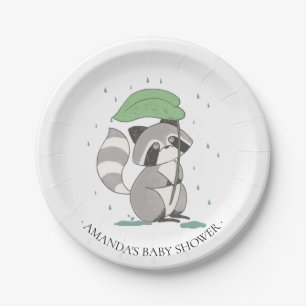 Sweet Raccoon Neutral  Baby Shower 7" Plate