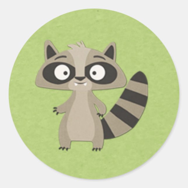 Sweet Raccoon on Green Classic Round Sticker (Front)