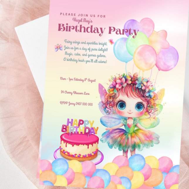 Sweet Rainbow Fairy Invitation Anniversaire Pour F (Sweet Fairy Birthday Party Invitation For Girls - Rainbow Fairy Design)