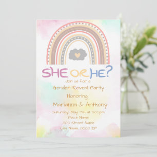 Sweet Rainbow Gender Reveal Party  Invitation