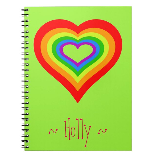 Sweet Rainbow Heart Graphic Design Personalized Notebook (Front)