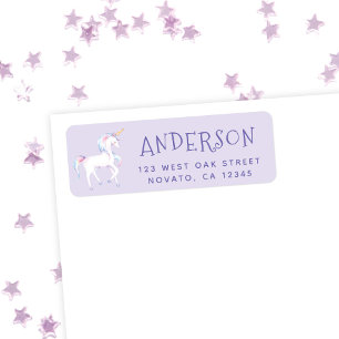 Sweet Rainbow Unicorn Birthday Return Address