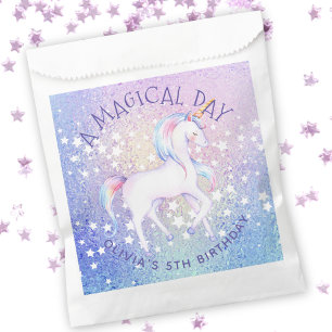 Sweet Rainbow Unicorn Glittery Birthday Party Name Favour Bag