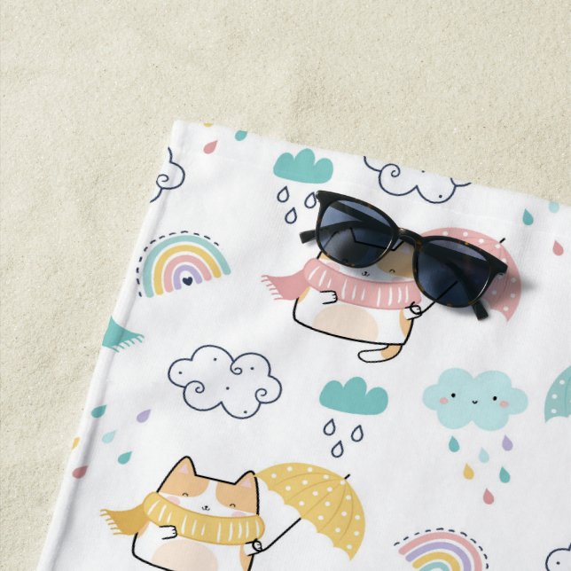 Sweet Rainy Day Pattern Beach Towel (In Situ)