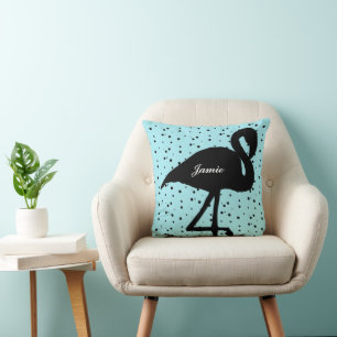 Sweet Random Dot Flamingo Teal Aqua Throw Pillow