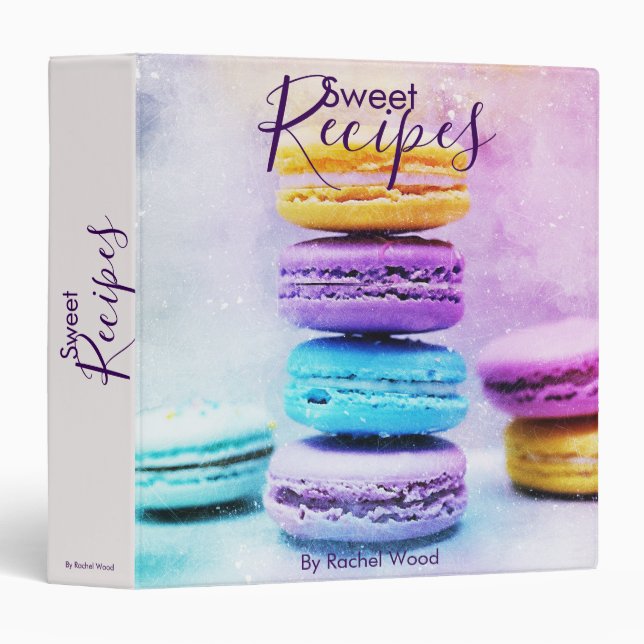 Sweet Recipes Macaroon Purple  Name Template 3 Rin Binder (Front/Spine)