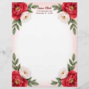 Sweet Red and White Flowers Stationery Paper