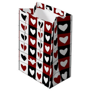 Sweet Red Black White Hearts Cute Valentines Day  Medium Gift Bag